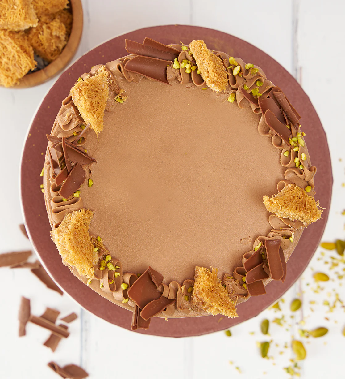 Chocolate Pistachio Kunafa Cake - Image 3