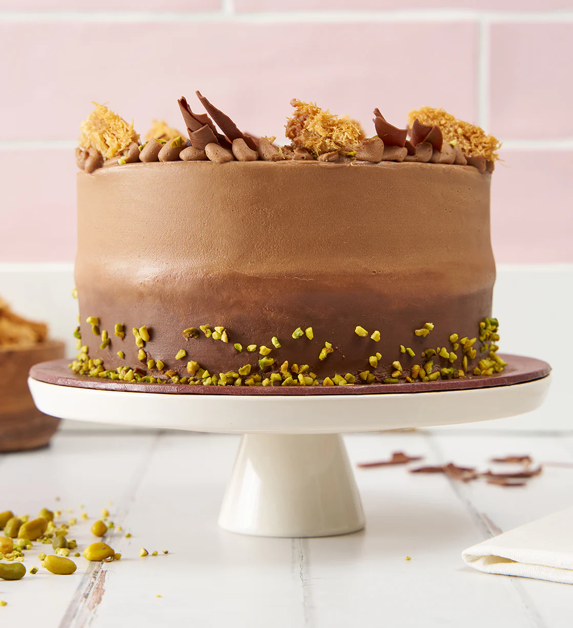 Chocolate Pistachio Kunafa Cake - Image 4