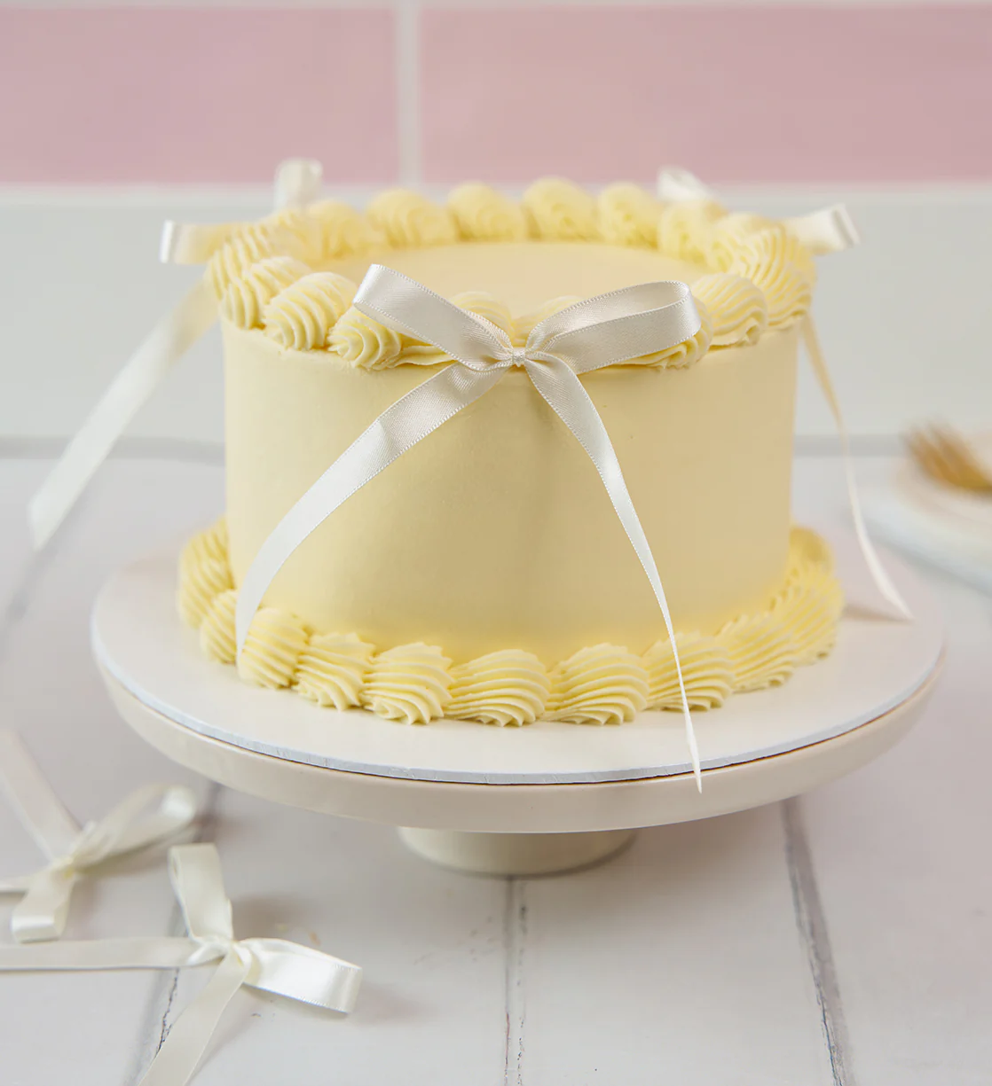 Gluten Free White Ribbons and Ruffles Cake