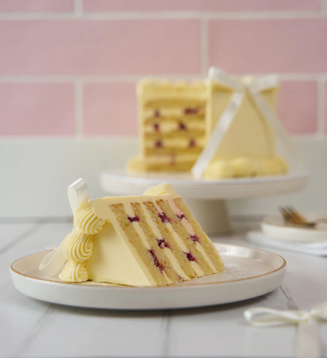 Gluten Free White Ribbons and Ruffles Cake - Image 2