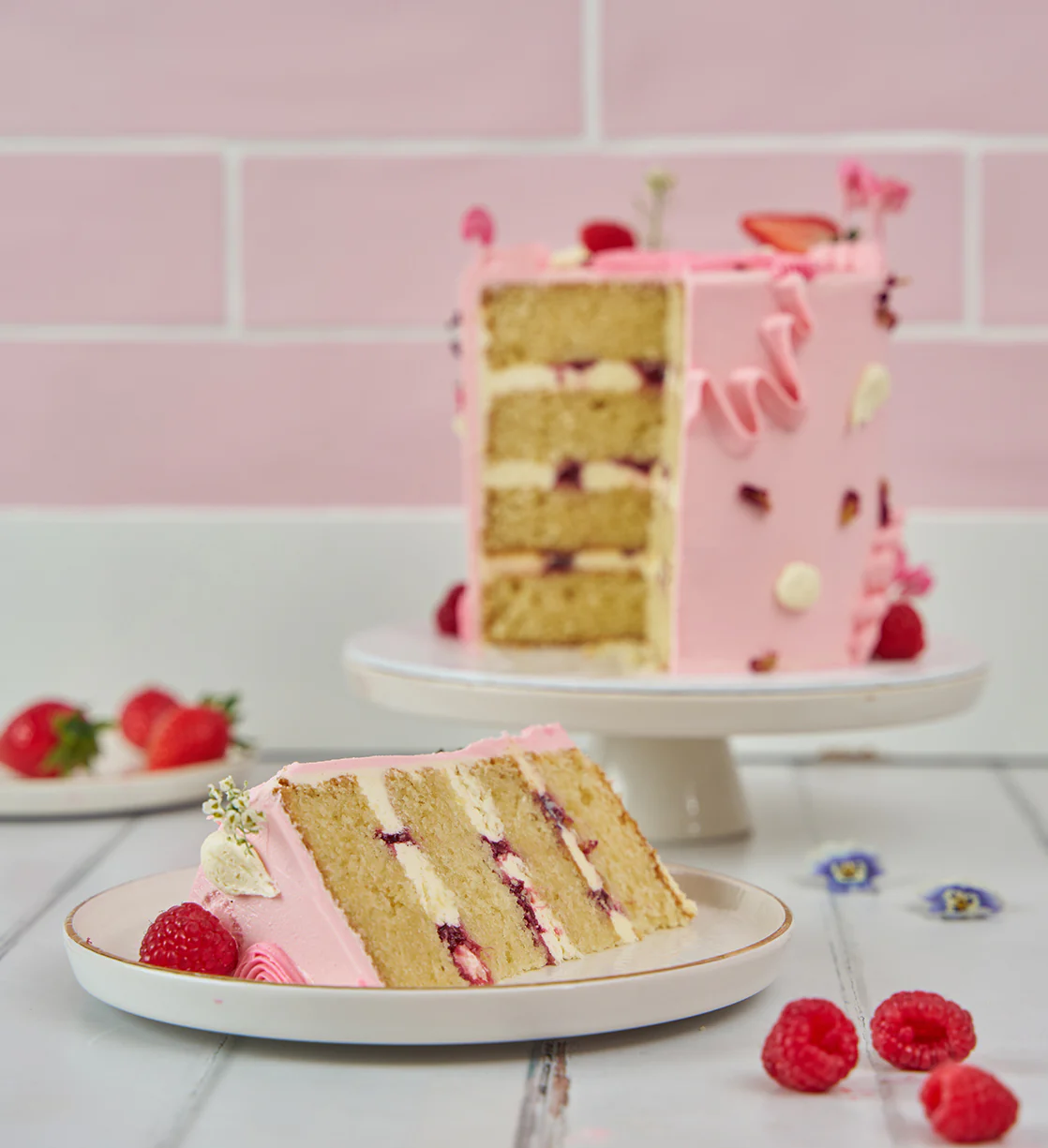 Pink Fruity and Floral Cake - Image 2