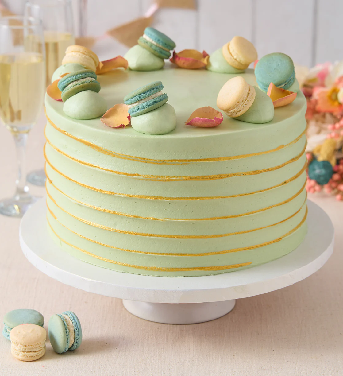 Ruffle Macaron Sage Cake - Image 3