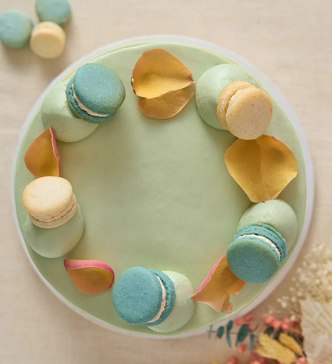 Ruffle Macaron Sage Cake - Image 4