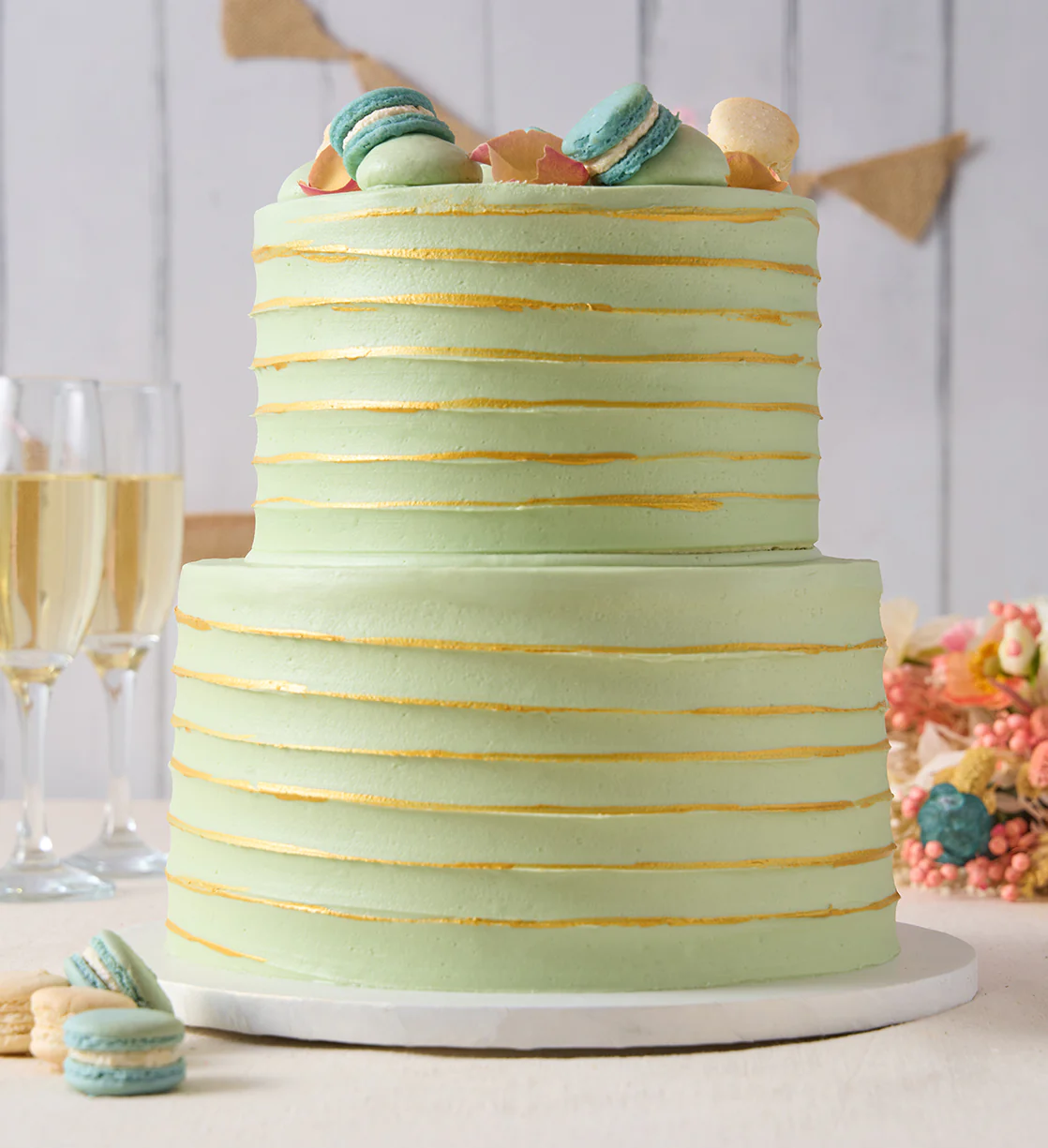 Ruffle Macaron Sage Cake - Image 5