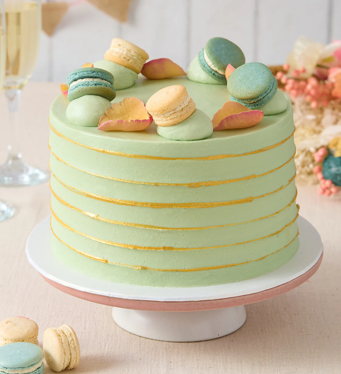 Ruffle Macaron Sage Cake - Image 9
