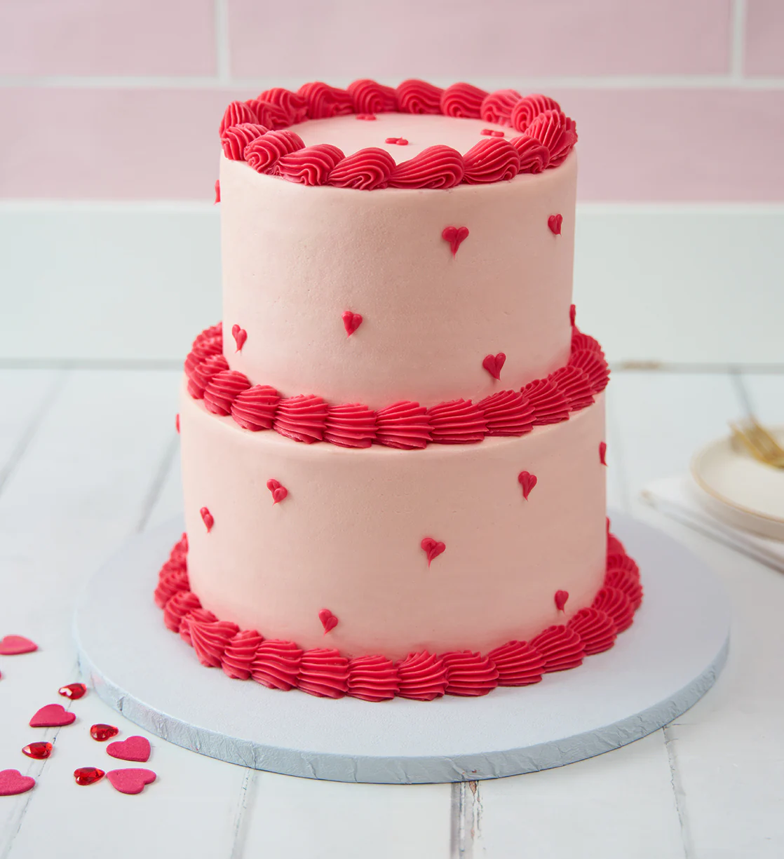 Vintage Heart Mini Two Tier Doodle Cake