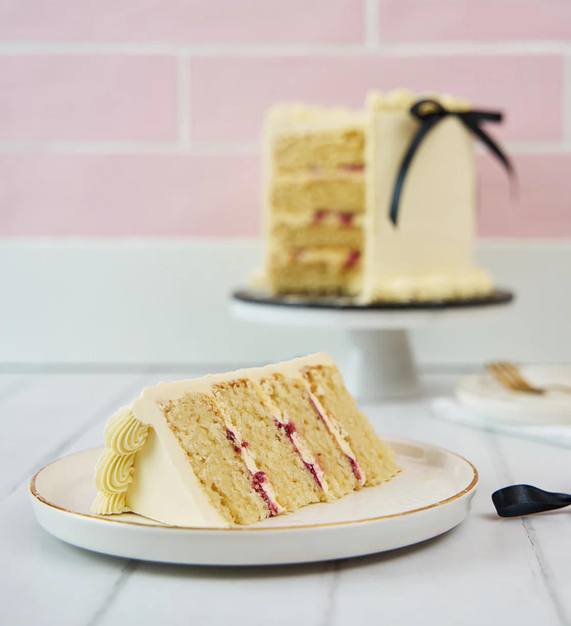 White and Black Ribbons and Ruffles Cake - Image 2