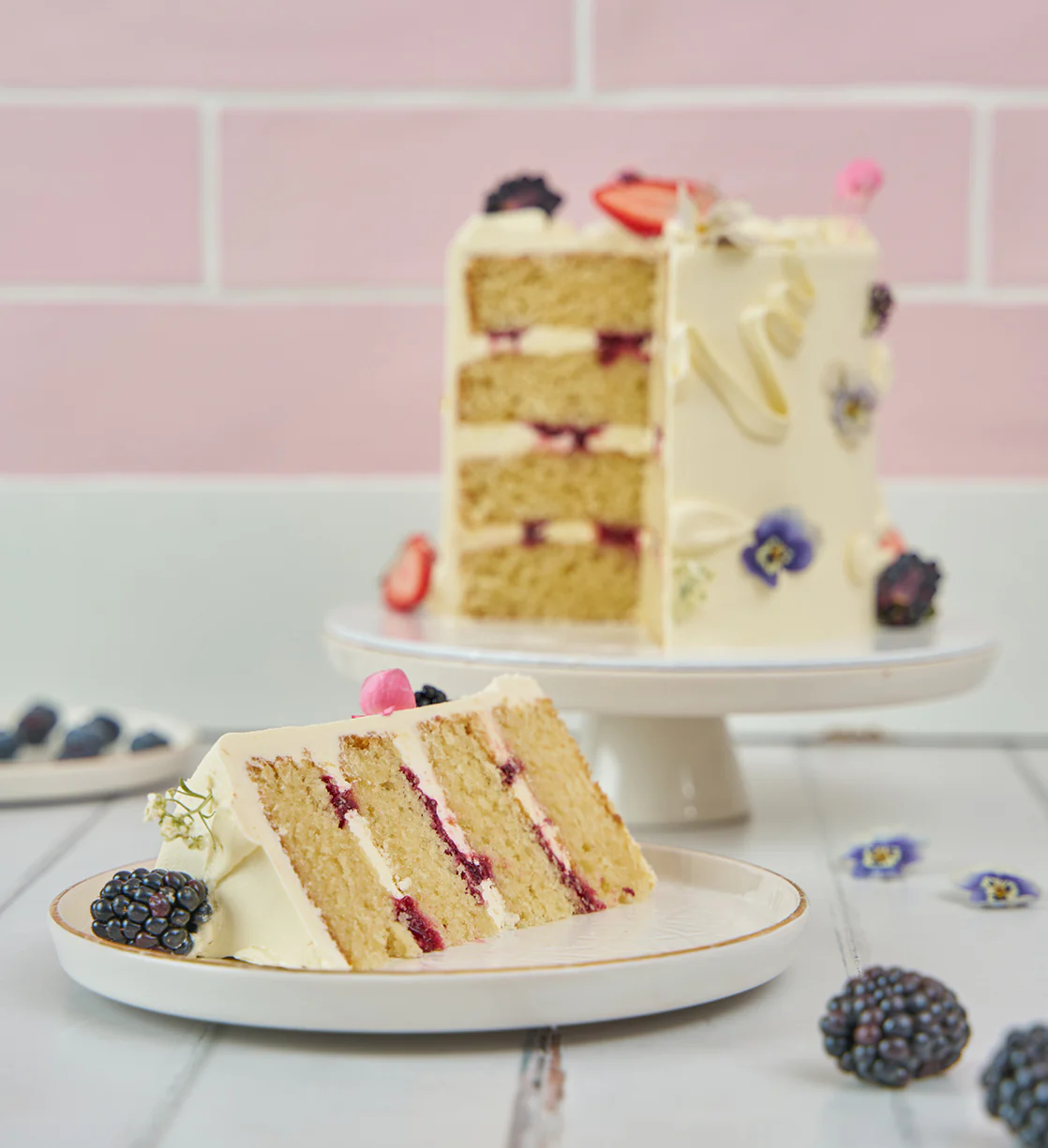 White Fruity and Floral Cake - Image 2