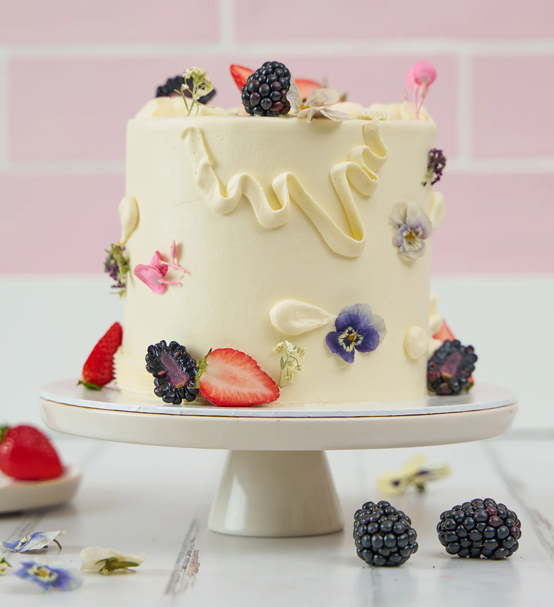 White Fruity and Floral Cake - Image 3
