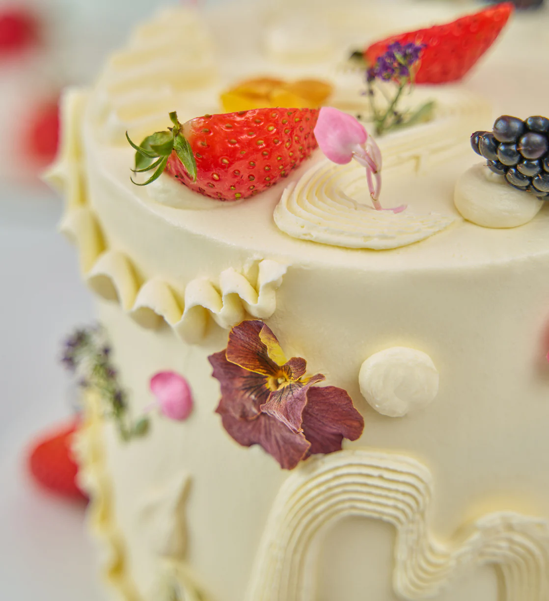 White Fruity and Floral Cake - Image 7