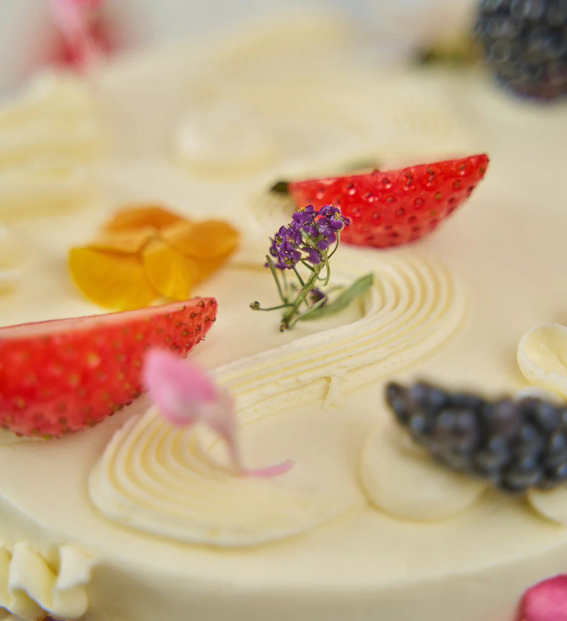 White Fruity and Floral Cake - Image 8
