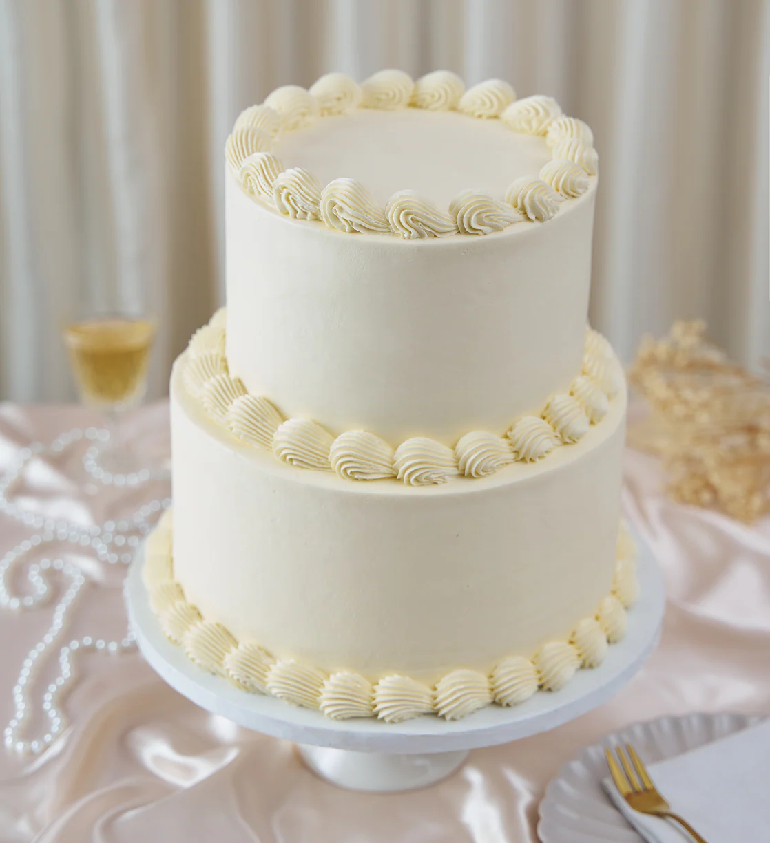 White Ribbons and Ruffles Cake - Image 6